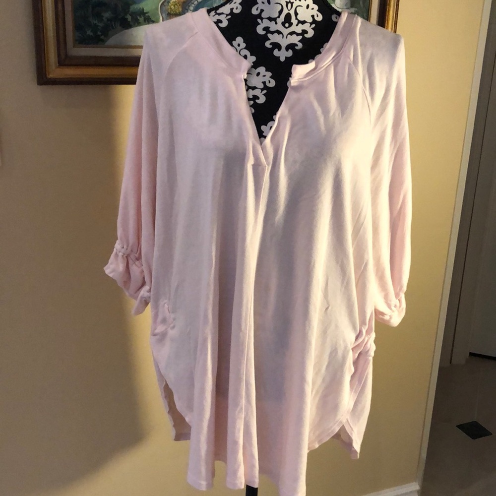 M. Rena Ultra soft dolman sleeve with elastic - ruffle hem. Tie pull in back.